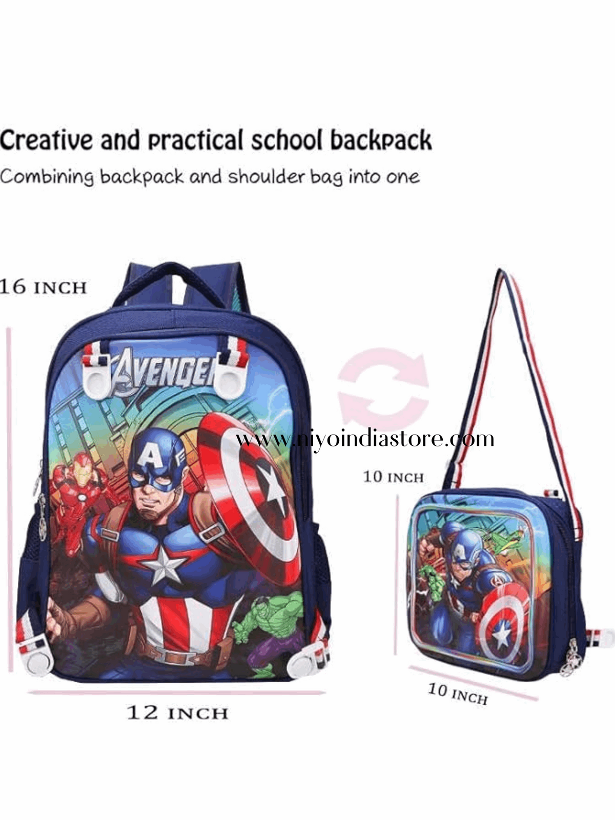 Avengers Doomsday bag, blue backpack with Captain America design, ideal for school-age children