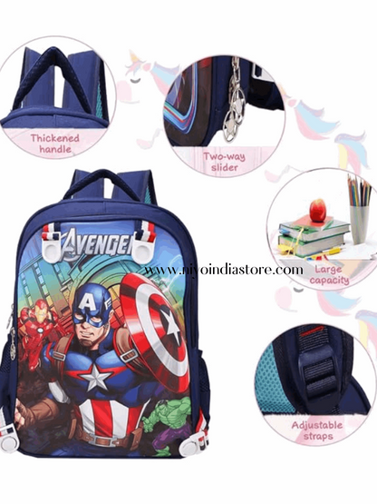 Avengers Doomsday bag with vibrant Captain America design, large capacity, and adjustable straps for kids