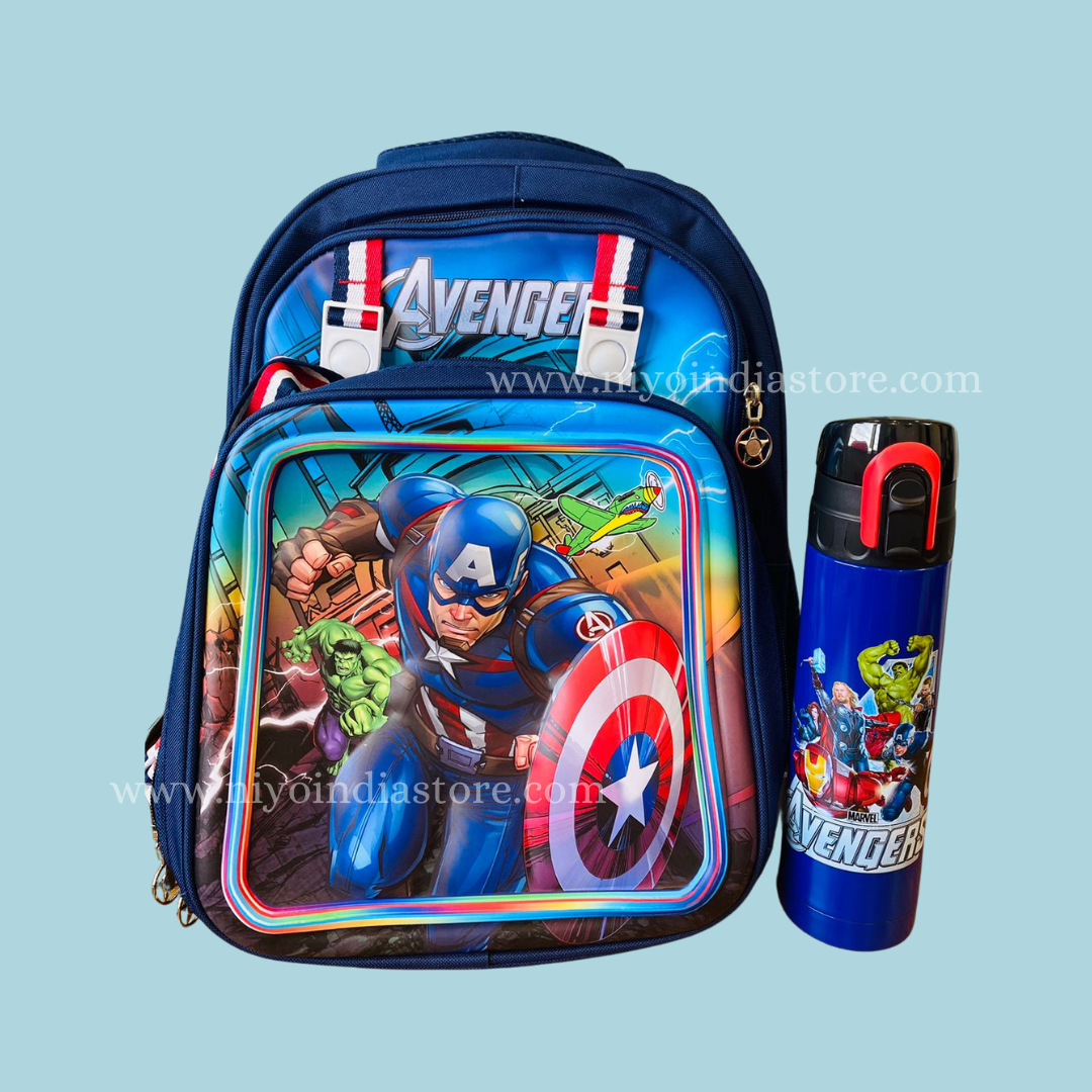 Avengers Doomsday Bag in navy blue for kids, age 5+, perfect for back to school with water bottle