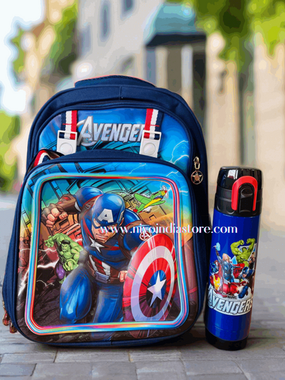 Avengers Doomsday Bag in blue featuring Captain America, ideal for school, age 5+, includes water bottle