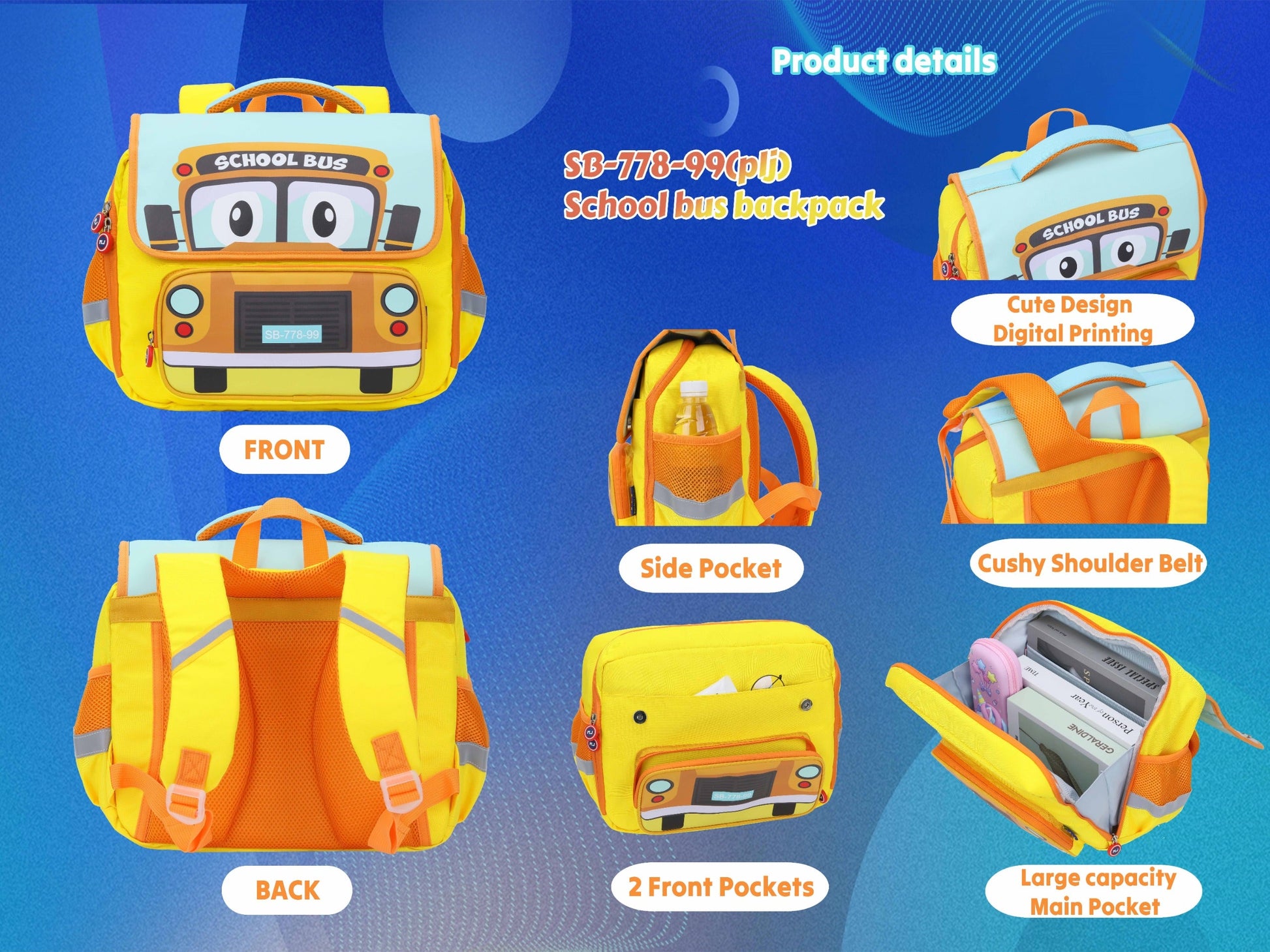 School Bus-Design Rectangular Shape Backpack for Kids