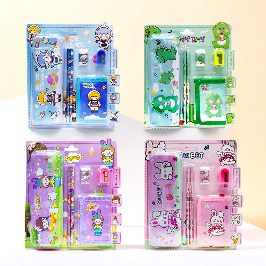 Colorful NIYO TOYS stationery sets featuring cute characters, perfect for back to school use, ages 6 and up