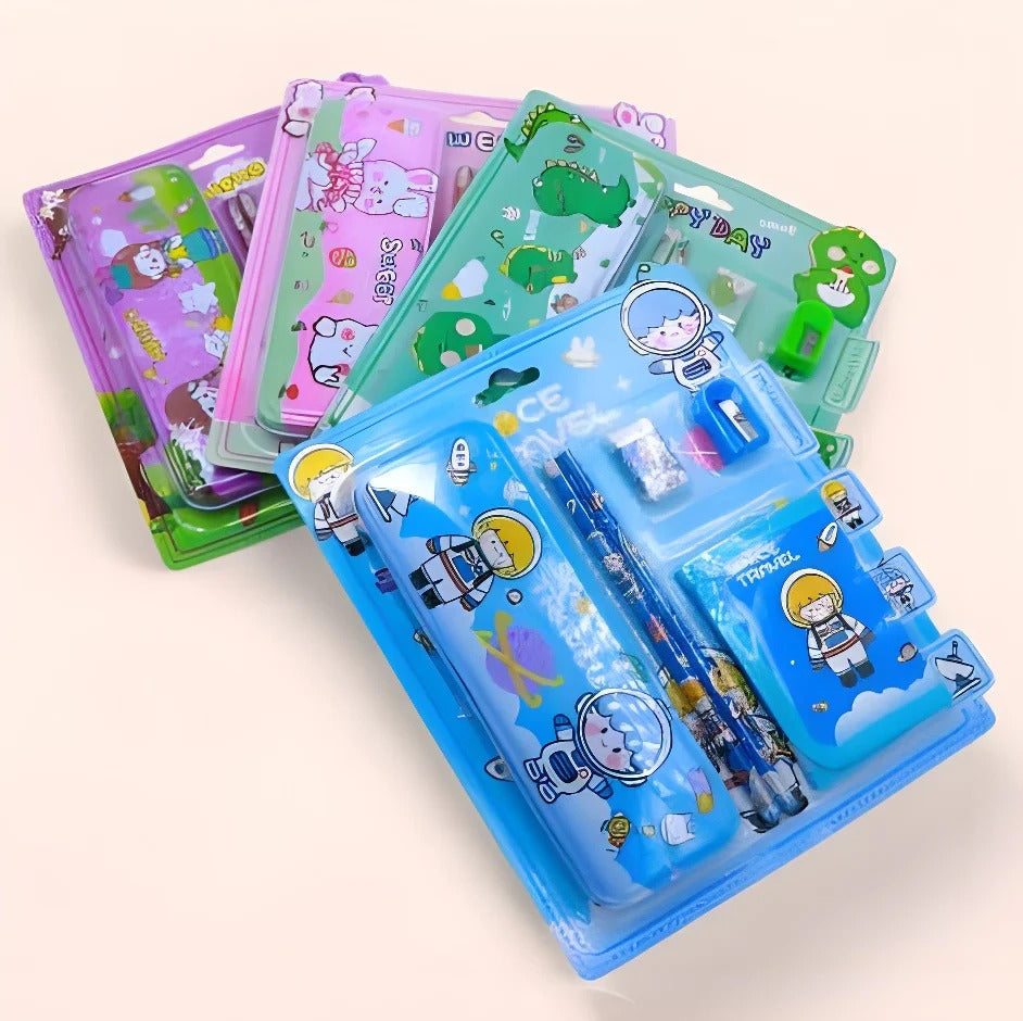 Colorful stationery set from NIYO TOYS featuring cartoon designs, ideal for back to school use for ages 3 and up