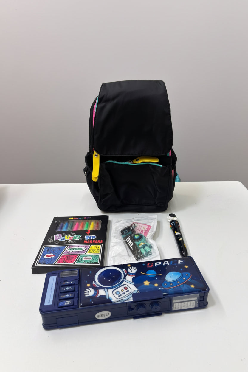 NIYO TOYS black hamper with space design, ideal for kids 3+, perfect for organizing toys and clothes