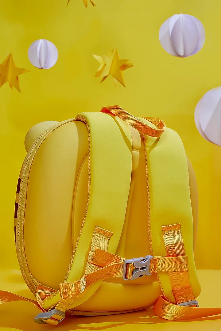 Yellow backpack cartoon designed for kids, perfect for school use with ergonomic straps