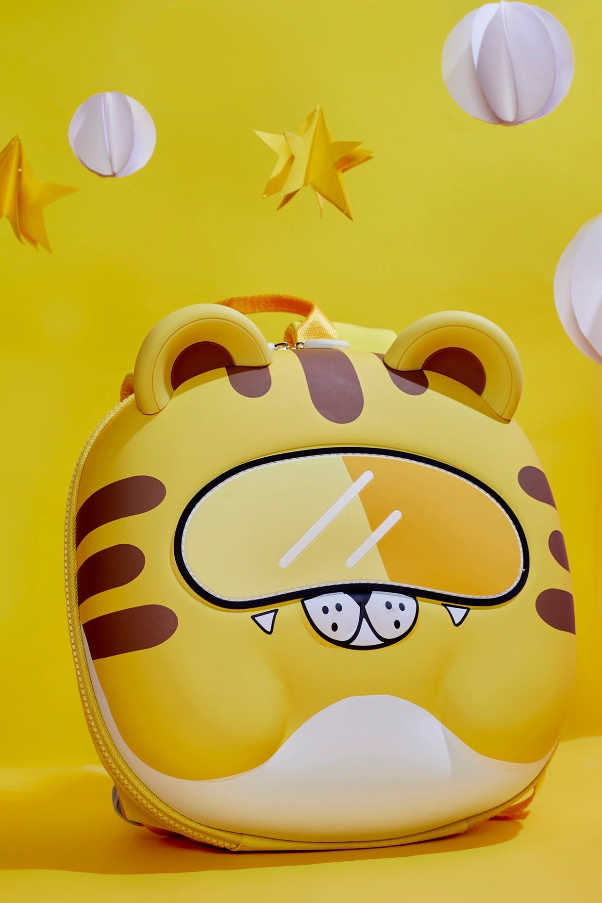 Yellow tiger cartoon backpack for kids, perfect for school and ages 3 and up