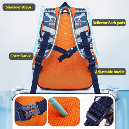 NIYO TOYS backpack dino in orange with adjustable straps, suitable for ages 5+, perfect for school use
