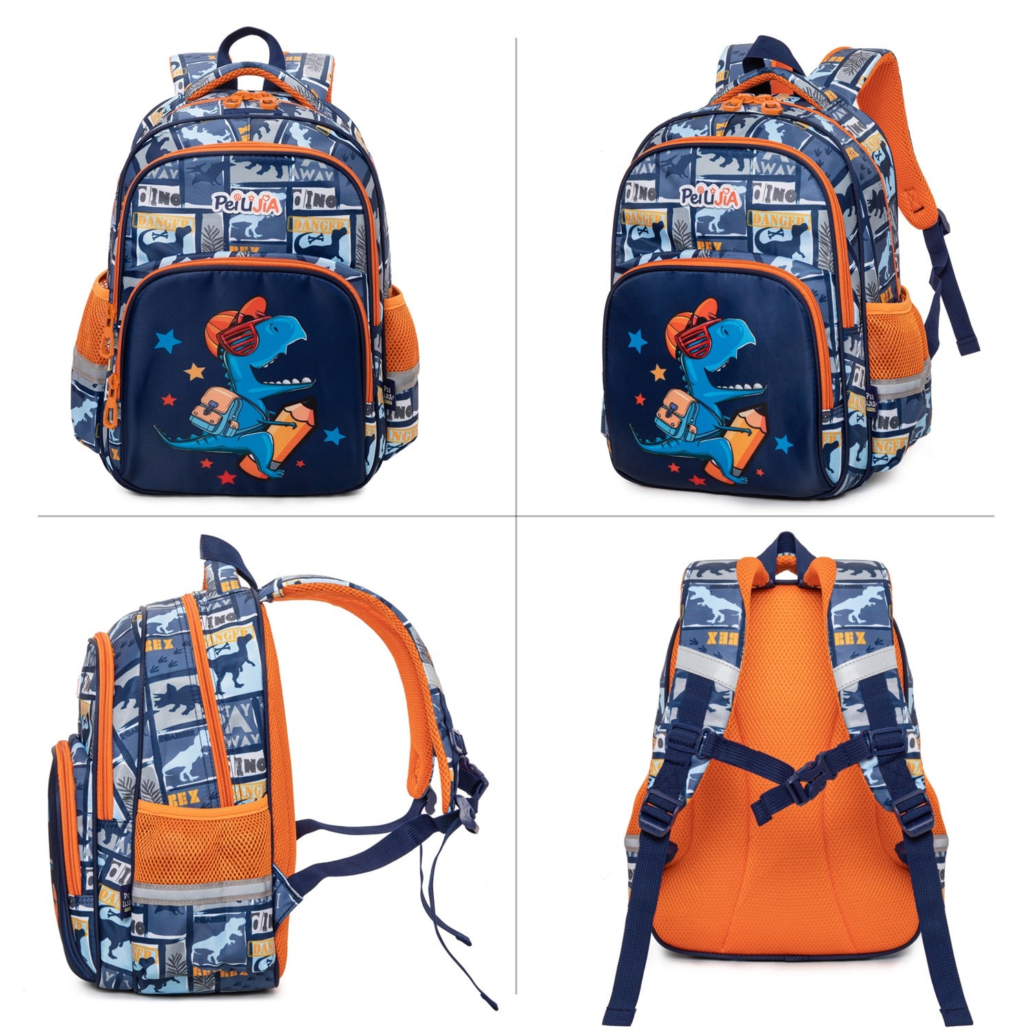 Niyo Toys Backpack Dino, blue and orange, suitable for kids age 3+, perfect for school and outdoor adventures
