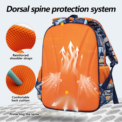 Orange NIYO TOYS backpack dino with dorsal spine protection for kids, ideal for school and play