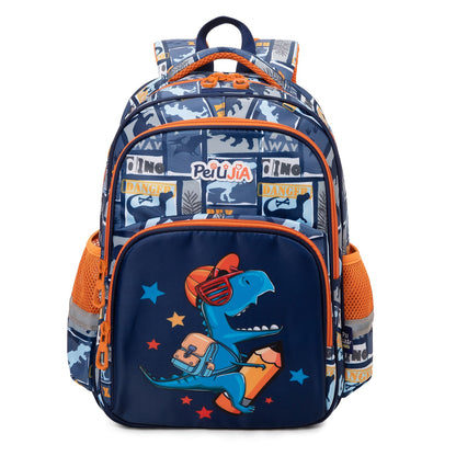 Navy backpack dino featuring a fun dinosaur graphic, perfect for kids age 3+, ideal for school or play