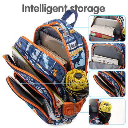 NIYO TOYS backpack dino in blue with multiple compartments for kids age 5+, perfect for school and outings