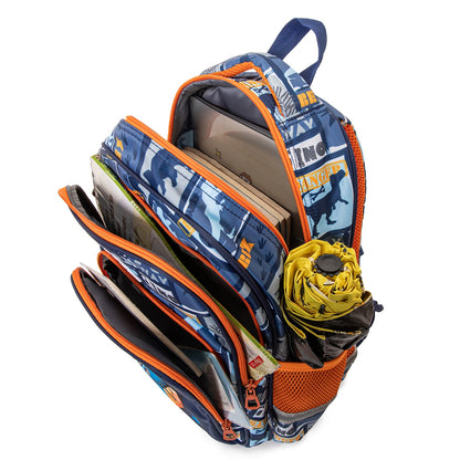 NIYO TOYS backpack dino in blue with multiple compartments, ideal for kids age 5+, perfect for school and outings