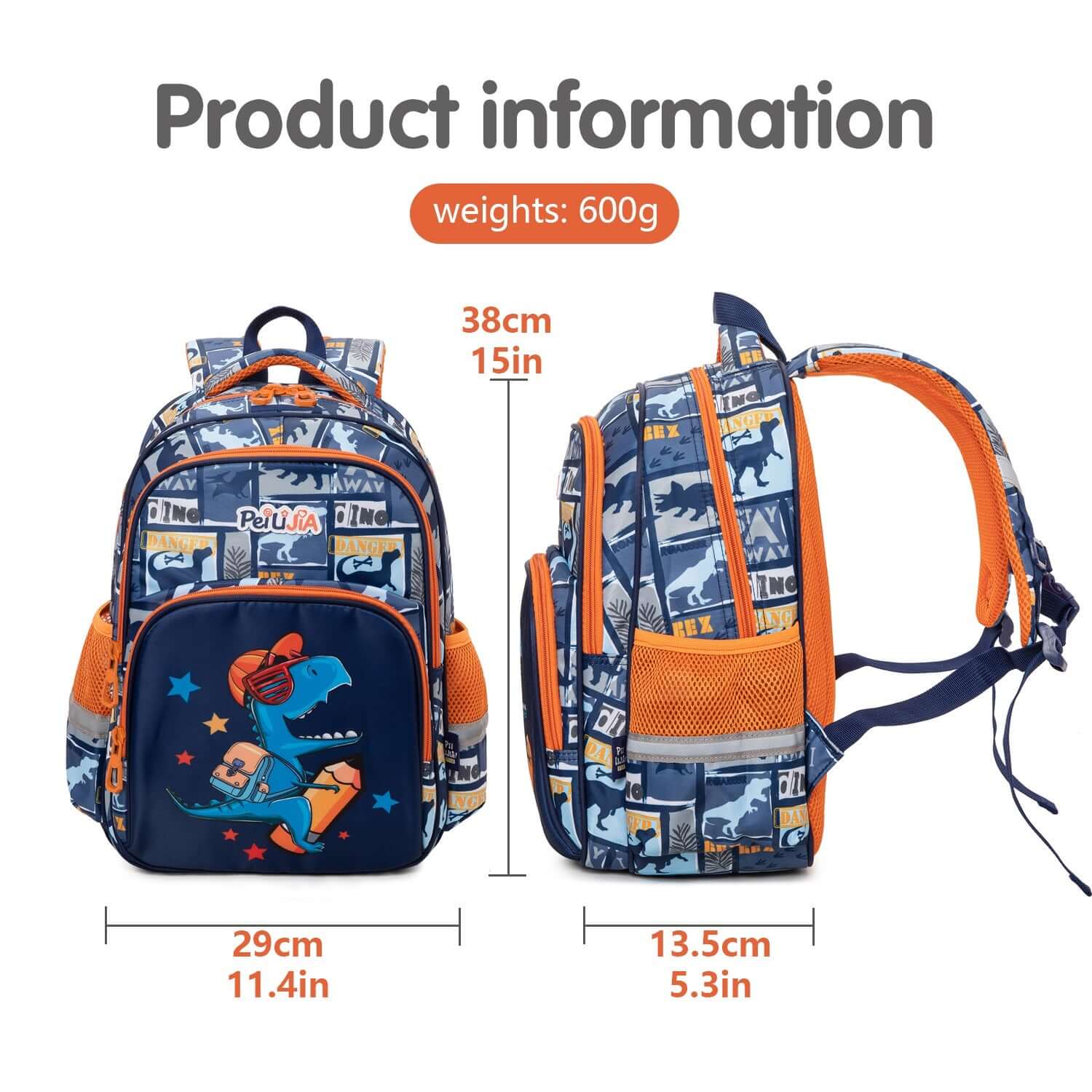 NIYO TOYS backpack dino in blue and orange, ideal for kids age 3+, perfect for school and outdoor adventures