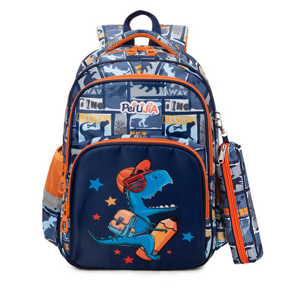 Navy blue backpack dino featuring a fun dinosaur design, perfect for kids age 5 and up
