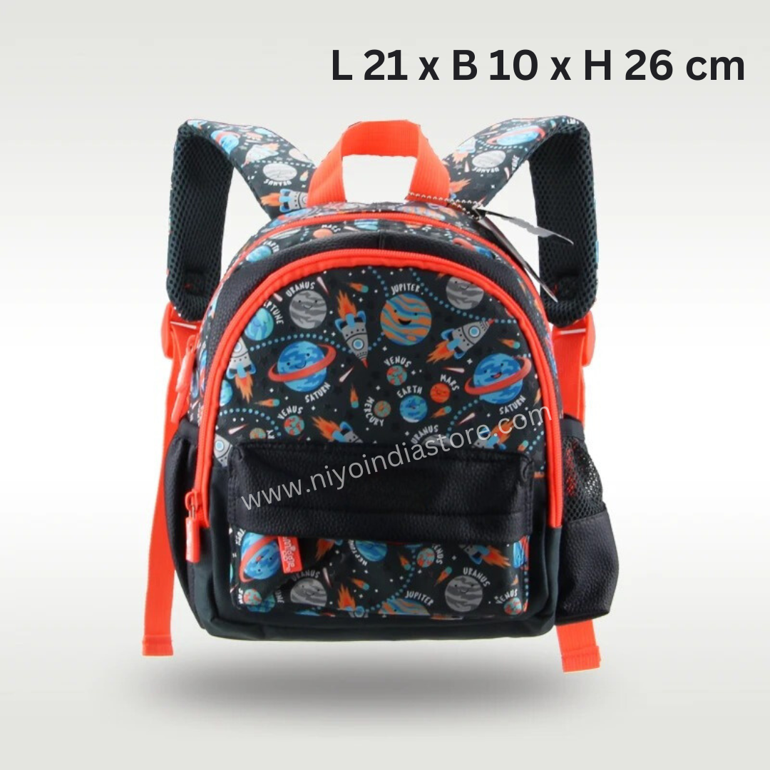 Colorful space-themed backpack preschool for ages 3 and up, perfect for young explorers