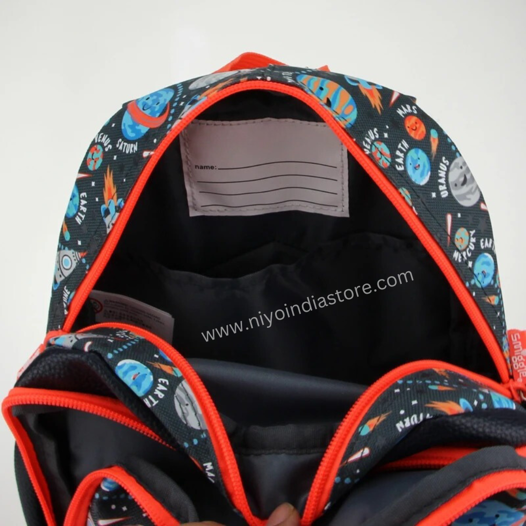 NIYO TOYS space-themed backpack preschool with orange accents and ample storage for kids