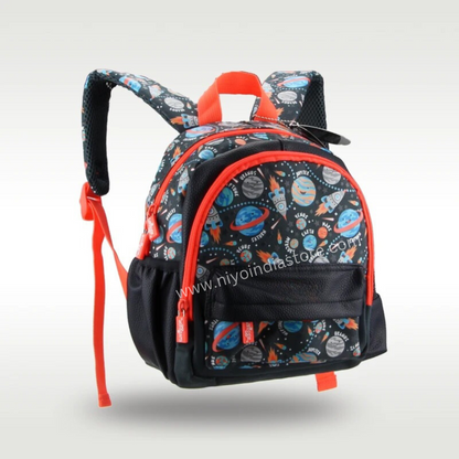 NIYO TOYS black and orange space-themed backpack preschool for children age 3 and up