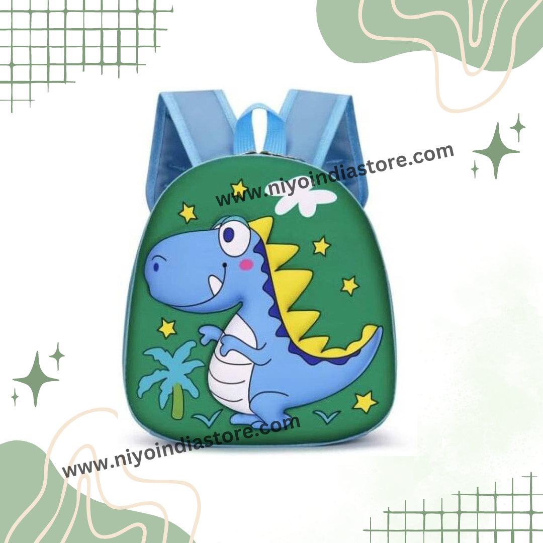 Green dinosaur-themed backpack trendy for kids, perfect for school and playtime, age 3+