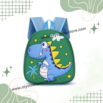 Green dinosaur-themed backpack trendy for kids, perfect for school and playtime, age 3+