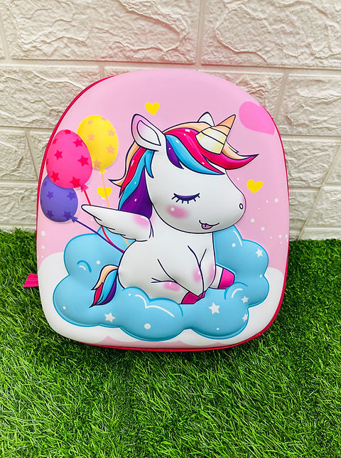 Cute unicorn backpack trendy for kids, featuring colorful balloons and a cloud design, perfect for school use