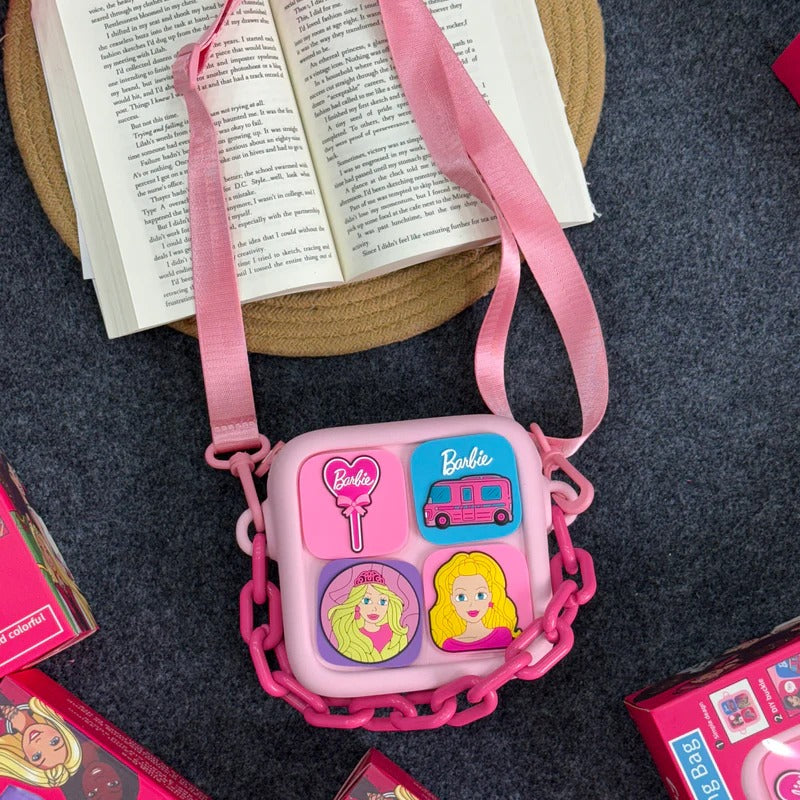 Barbie-themed bag with sling, pink color, perfect for kids ages 3 and up, ideal for playtime adventures