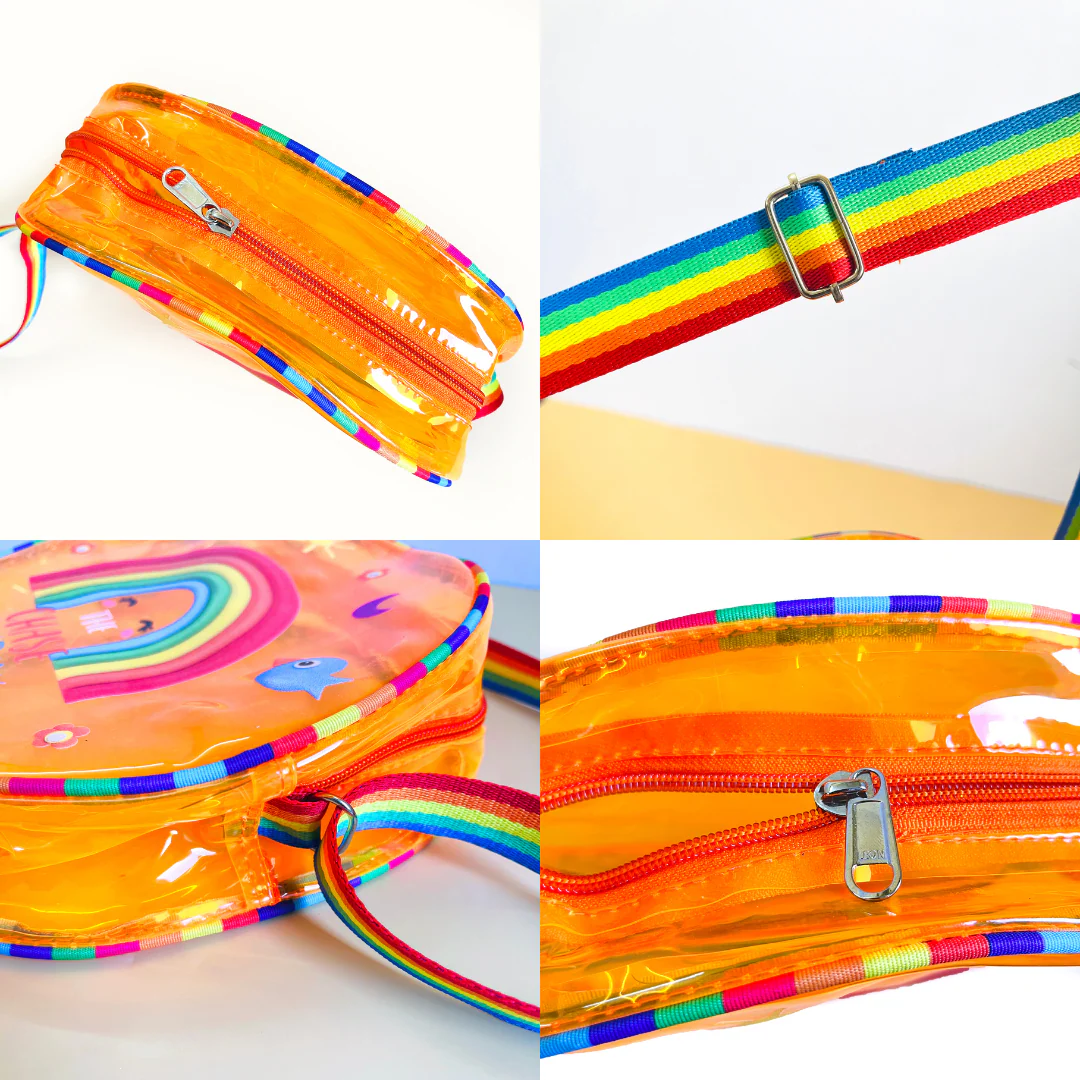 NIYO TOYS Jelly Bag with Sling in Bright Orange and Rainbow Straps, age 3+, perfect for fun outings