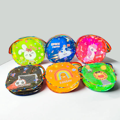 Colorful jelly bags with sling featuring fun designs for kids, ideal for ages 3 and up
