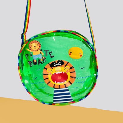 Colorful jelly bag with sling featuring pirate lion design, perfect for kids age 3+ for outdoor play