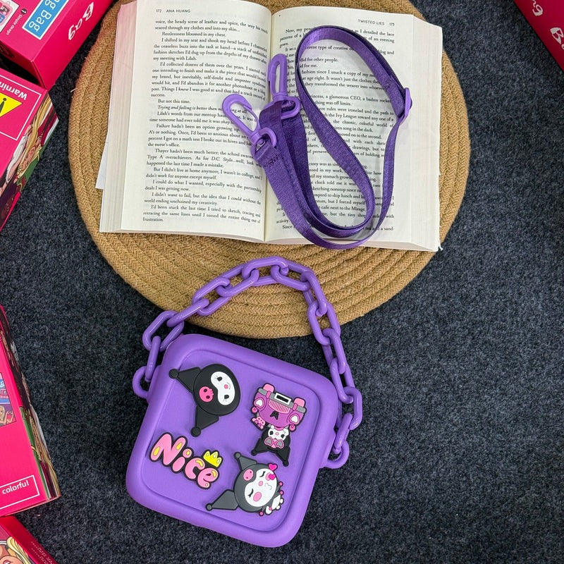 Purple NIYO TOYS bag with sling featuring cute designs for children, ideal for casual outings