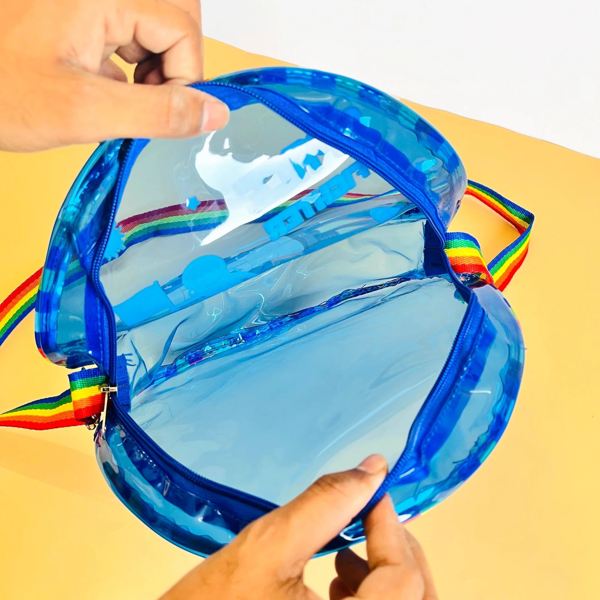 NIYO TOYS transparent blue jelly bag with sling, perfect for kids age 3+, ideal for outings and playdates
