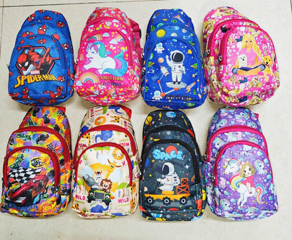 Colorful children's backpacks featuring space and unicorn designs, ideal for ages 3+, bag with sling for school use