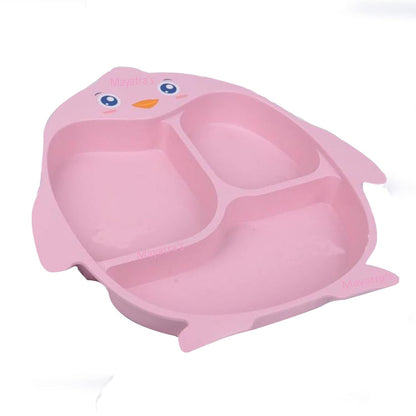 NIYO TOYS bamboo plates in penguin shape, pink color, ideal for toddlers ages 3 and up at mealtime