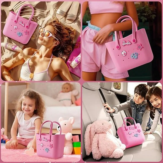 Pink Barbie-style sipper for ages 3+, perfect for playtime and outings, featuring fun stickers and design.