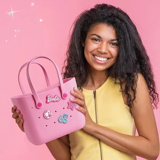 Pink Barbie-themed sipper with stickers, perfect for ages 3 and up, ideal for outdoor fun