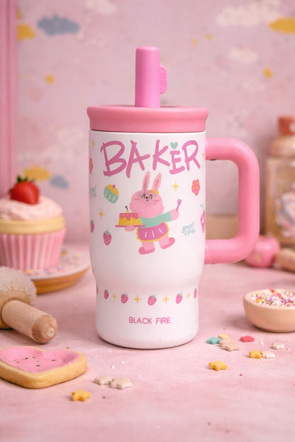 NIYO TOYS insulated tumbler in white and pink featuring a cute bunny design, age 3+, ideal for kids
