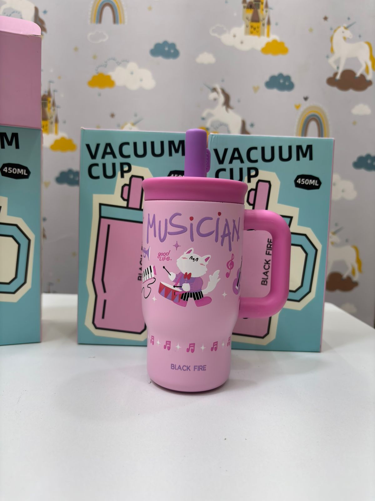 NIYO TOYS pink musician tumbler insulated for kids, age 3+, with fun design and straw