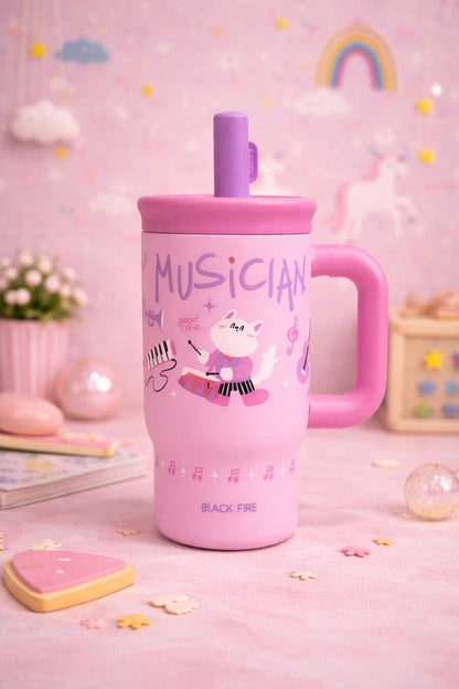 NIYO TOYS pink musician tumbler insulated for kids age 3+, perfect for juice and water on the go