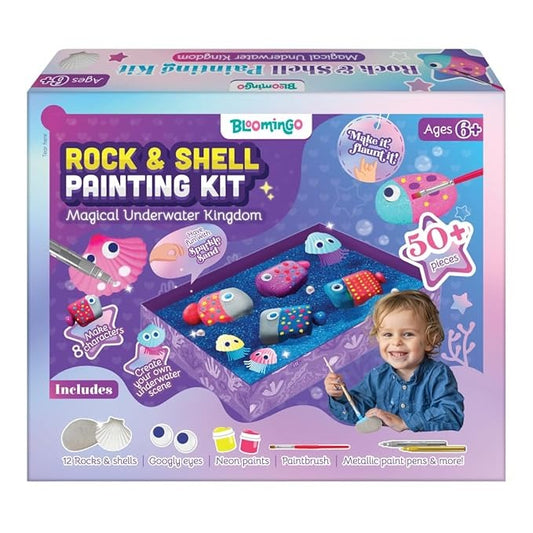 NIYO TOYS Rock and Shell Painting Kit with 50 pieces including rocks, shells, paints, and paintbrush for kids ages 6 and up