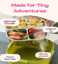 NIYO TOYS box lunch container in green, lightweight, leakproof lid for kids aged 3+, perfect for school lunches