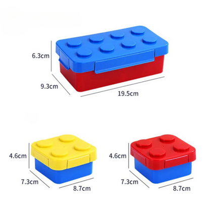 Building blocks lunch box for kids in blue and red, perfect for ages 3 and up, ideal for school lunches