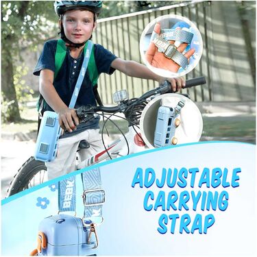 Bus shaped water bottle for kids with adjustable carrying strap for easy biking and outdoor use