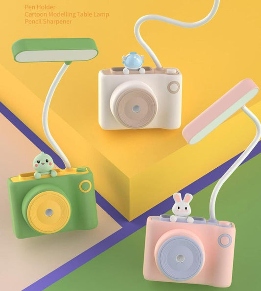 Colorful NIYO TOYS camera shaped table lamps with cute characters for kids' rooms