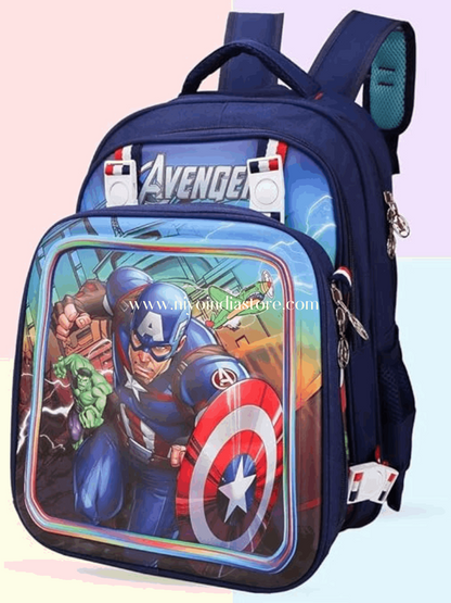 Niyo Toys Captain America school bag in blue featuring Captain America: The Captain design for kids aged 5 and up