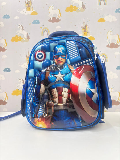 NIYO TOYS Captain America: The Captain Backpack in blue, ideal for kids ages 3 and up, perfect for school or play.