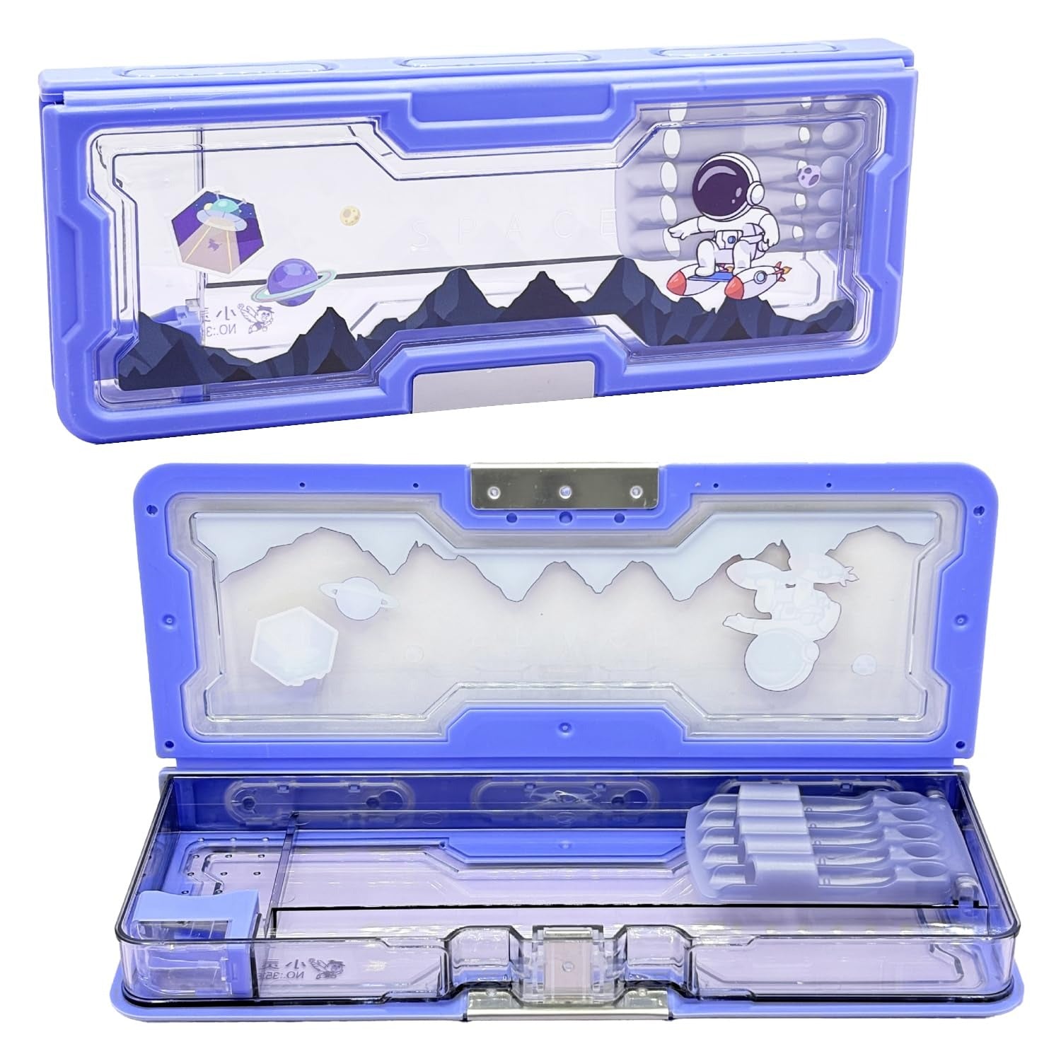 Purple astronaut-themed pencil case for kids, perfect school supplies for ages 6 and up