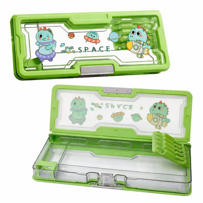 Green space-themed pencil case for kids, age 5+, perfect for storing school supplies