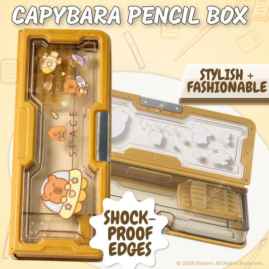 NIYO TOYS capybara pencil case in yellow, stylish school supplies for kids age 5+, shock-proof edges