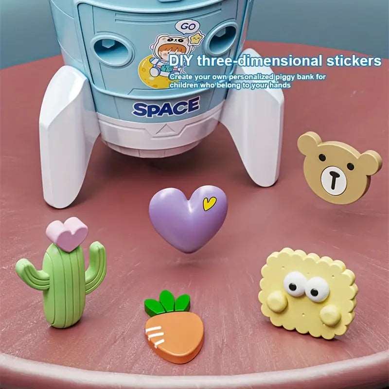 Colorful NIYO TOYS cardboard spaceship DIY piggy bank with fun 3D stickers for kids 3+ creative saving