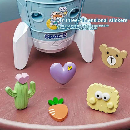 Colorful NIYO TOYS cardboard spaceship DIY piggy bank with fun 3D stickers for kids 3+ creative saving