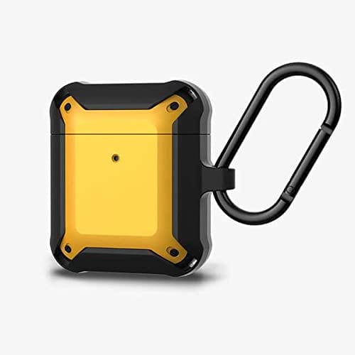 Durable yellow and black case for AirPods with carabiner, suitable for all ages and outdoor use